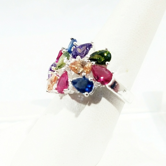 Vintage Multicolored Modern Silver Cocktail Ring - Picture 3 of 5
